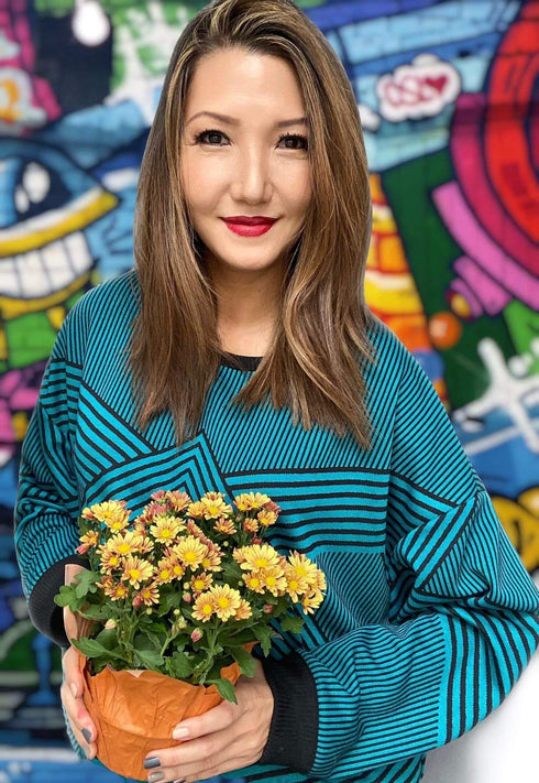 Brit Wit  Sweatshirt  Top - Teal and Black Stripe