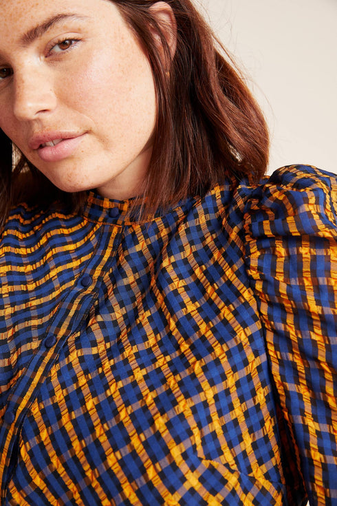Textured Plaid Blouse