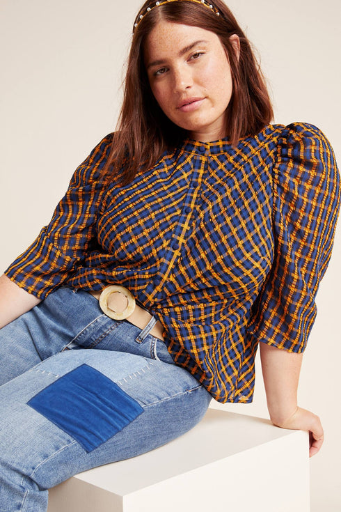 Textured Plaid Blouse