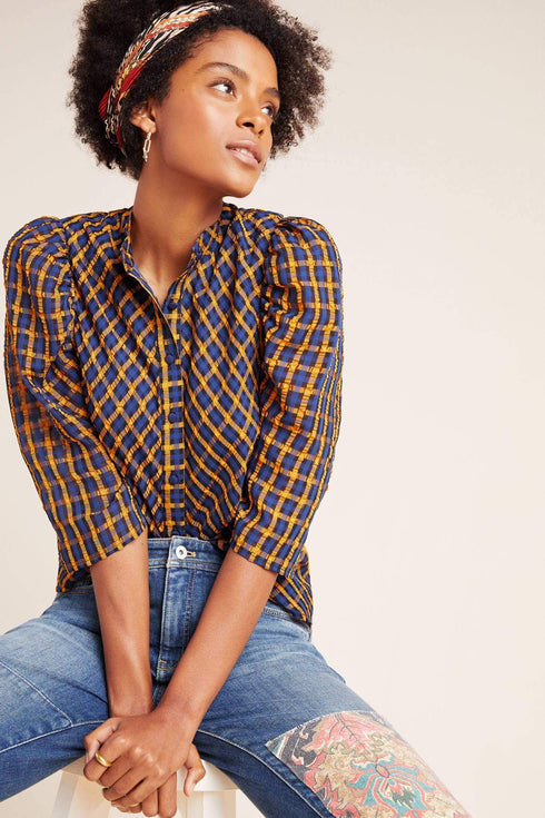 Textured Plaid Blouse