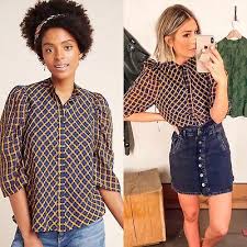 Textured Plaid Blouse