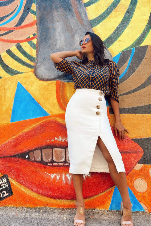 Textured Plaid Blouse