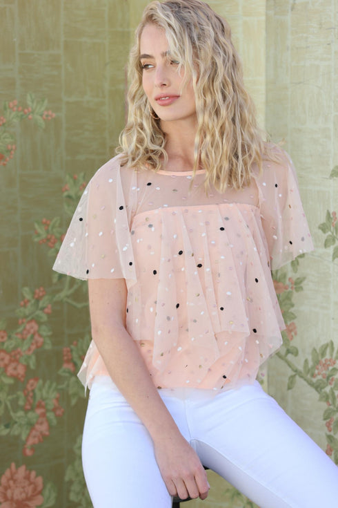 Tiered Pink Top - Polka Dot