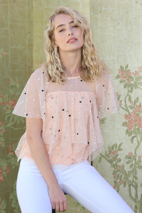 Tiered Pink Top - Polka Dot