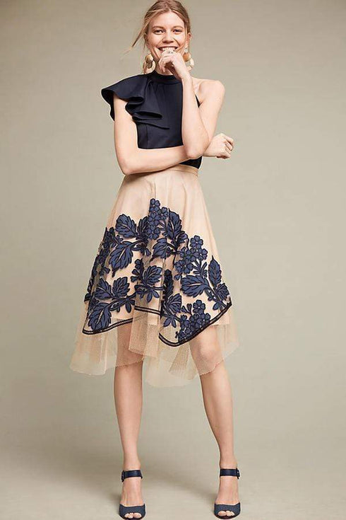 Dorset Skirt - Floral Netted Skirt - Red/Blue