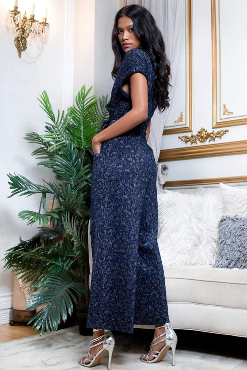 Tate Jumpsuit - Metallic Navy