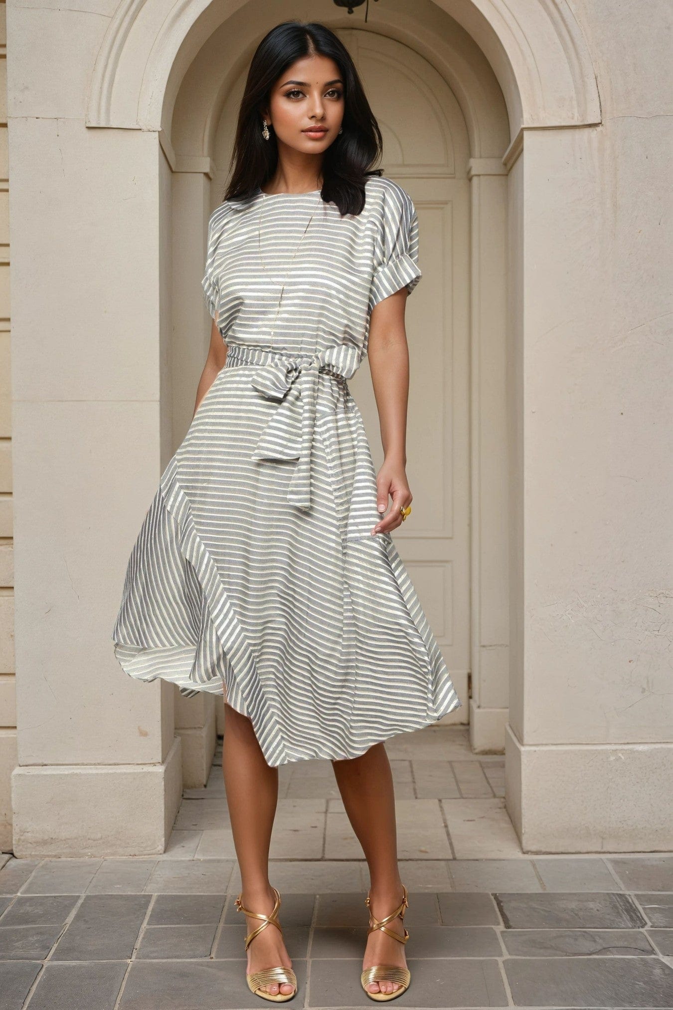 midi dress import avea fadior Asby Fit and Flare in Gibson Stripe – Eva Franco Color:Pastel Rose long flowy dresses Mood Dress - Last Timeless and effortlessly polished