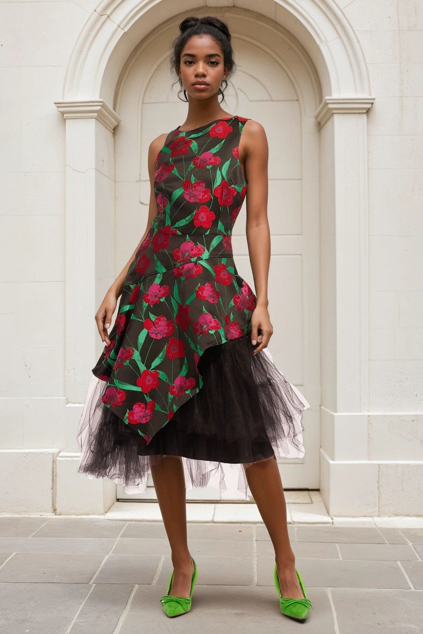 Basque Floral Sleeveless Midi Dress - Roses and Thorns Eva Franco Basque Floral Sleeveless Midi Dress - Roses and Thorns Eva Franco