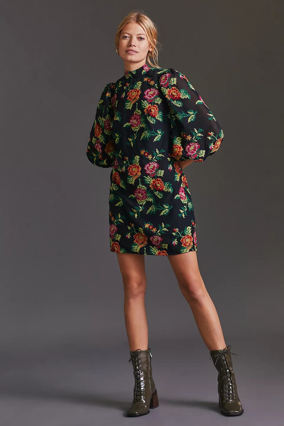 Embroidered Mini Shift Dress - Rose Eva Franco Embroidered Mini Shift Dress - Rose Eva Franco