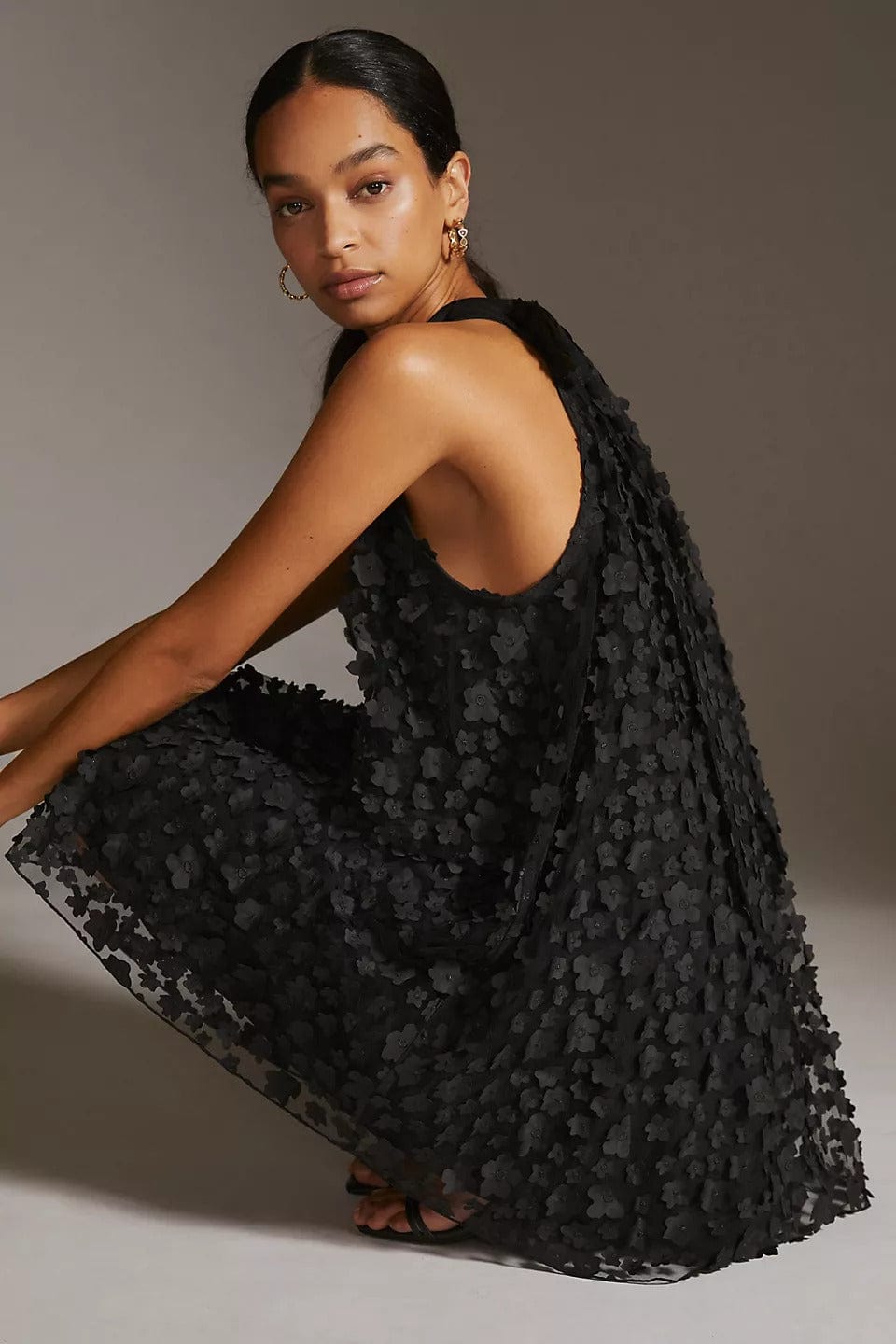 Halter Swing Mini Dress - Black Petal Eva Franco Halter Swing Mini Dress - Black Petal Eva Franco
