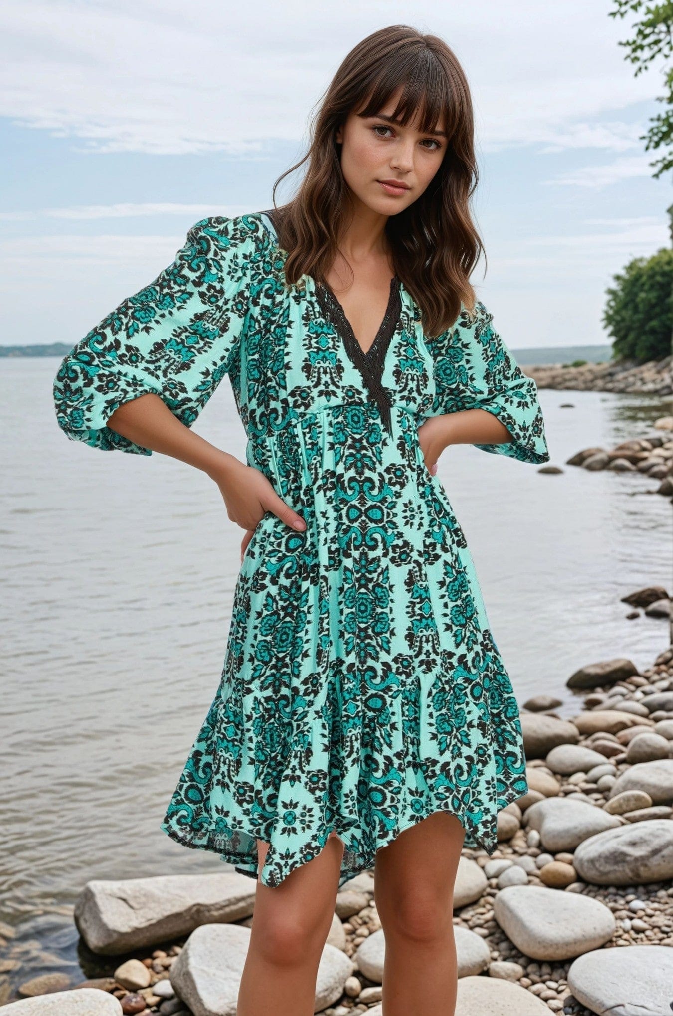 long puff sleeve midi dress Pink Floral Button Puff Sleeve Maternity Midi Dress