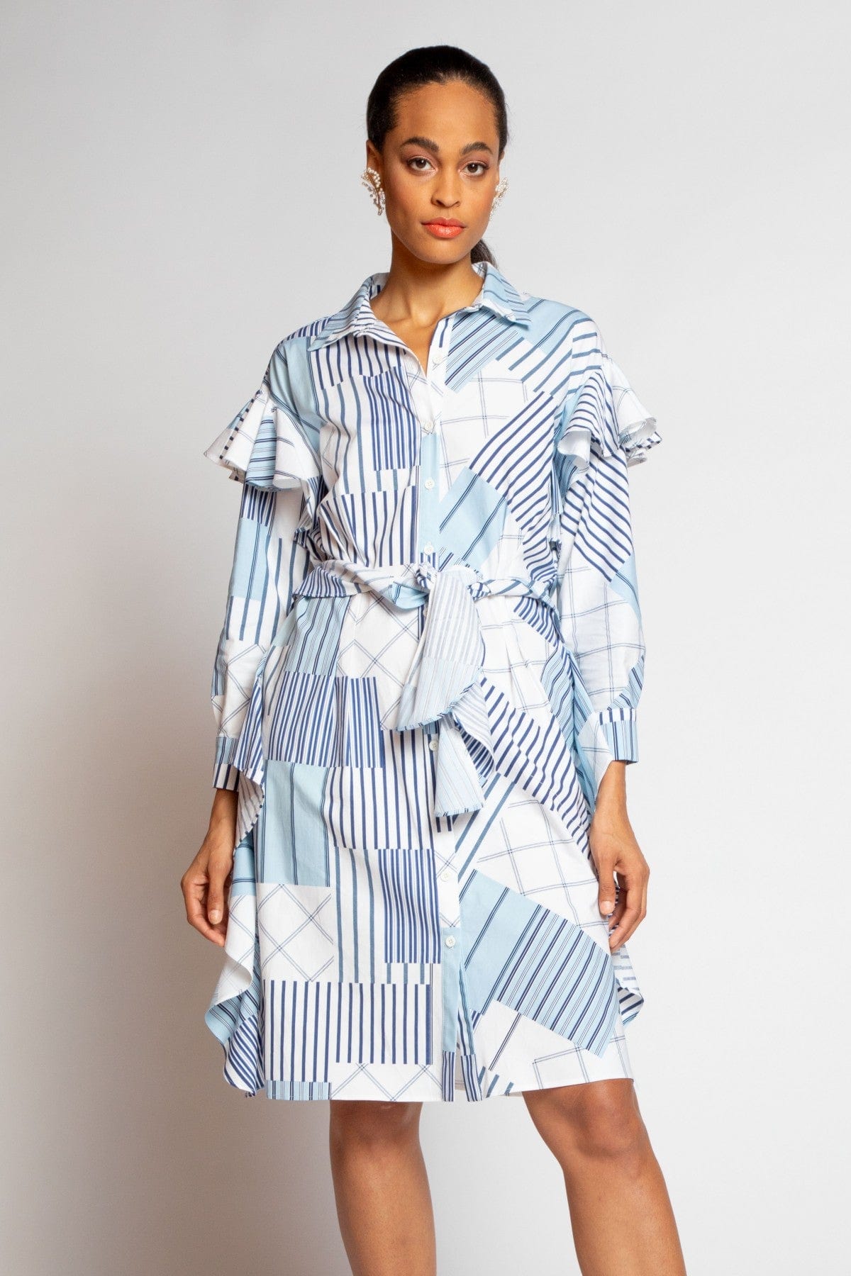 Nelinha Collared Button Up Shirt Dress with Long Sleeves - Regatta
