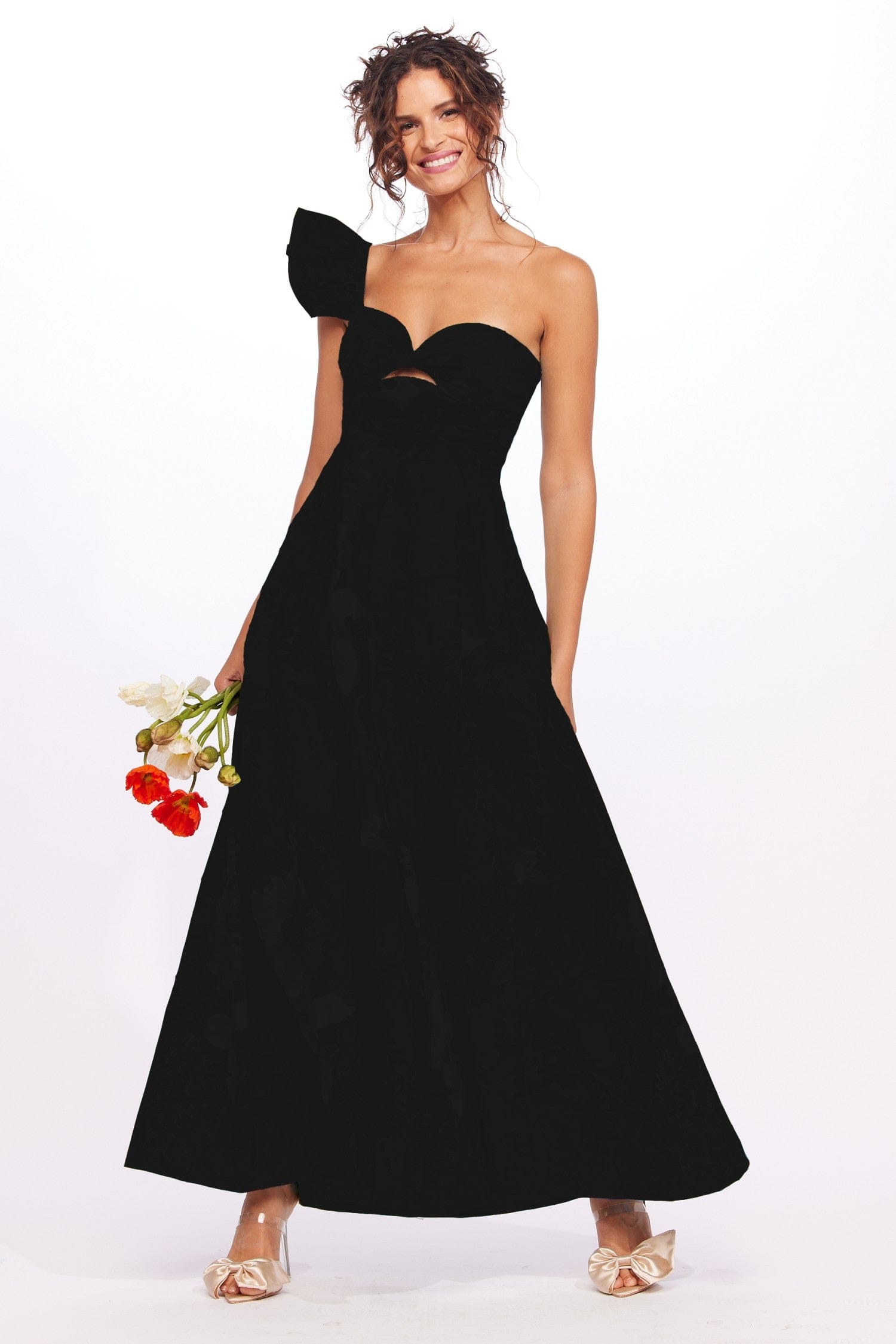 One-Shoulder Pleated Dress - Black Eva Franco One-Shoulder Pleated Dress - Black Eva Franco