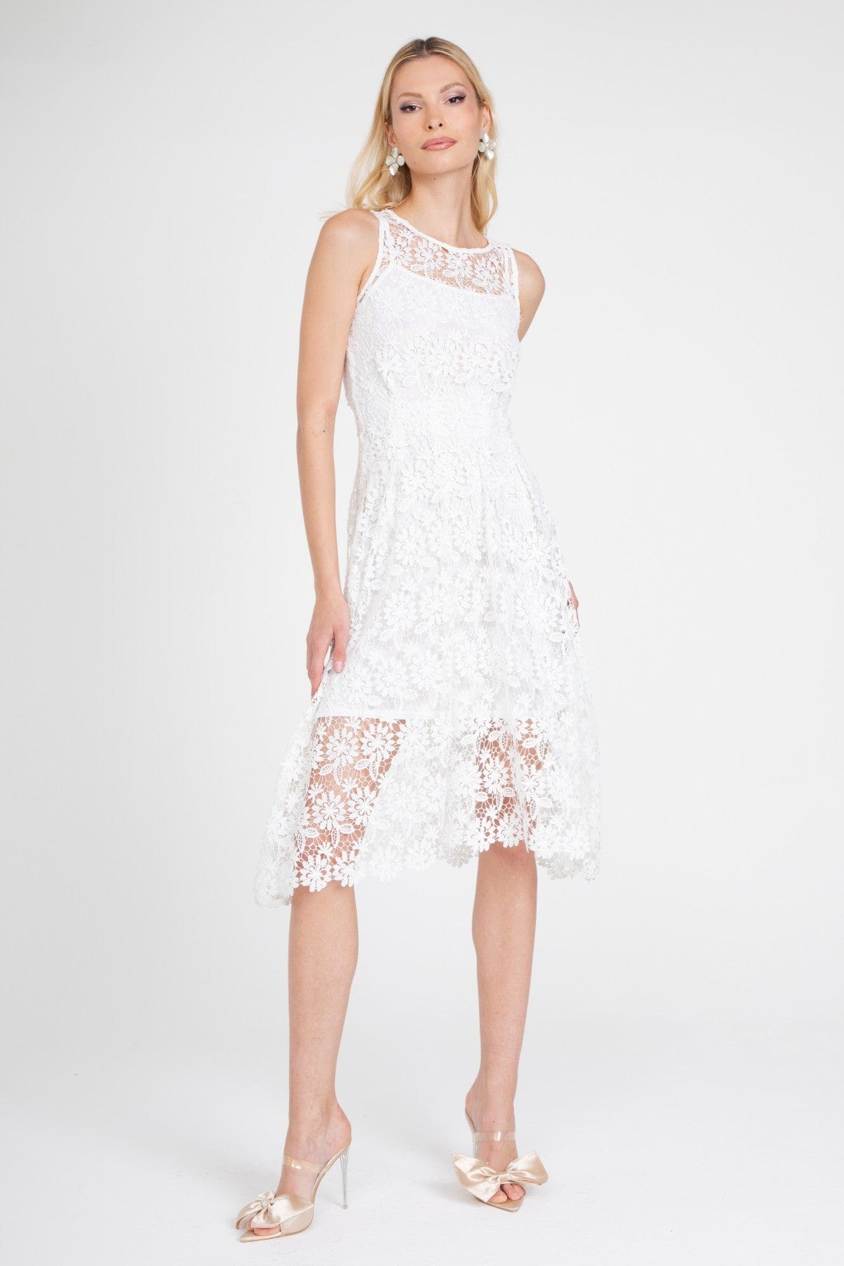 White Lace Midi Sleeveless Dress with Slip – Eva Franco