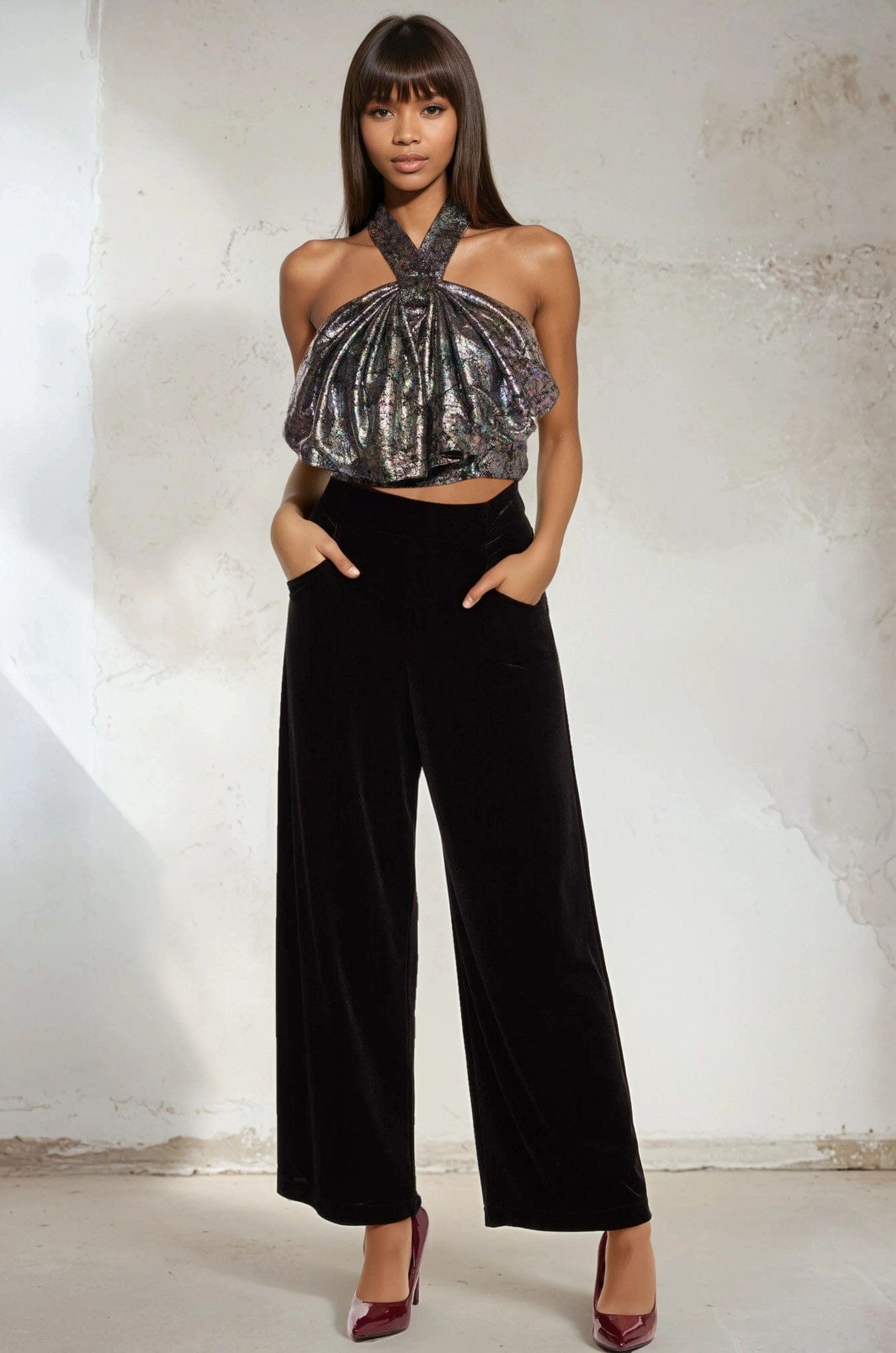 Hepburn Wide Leg Pant - Black Velvet – Eva Franco