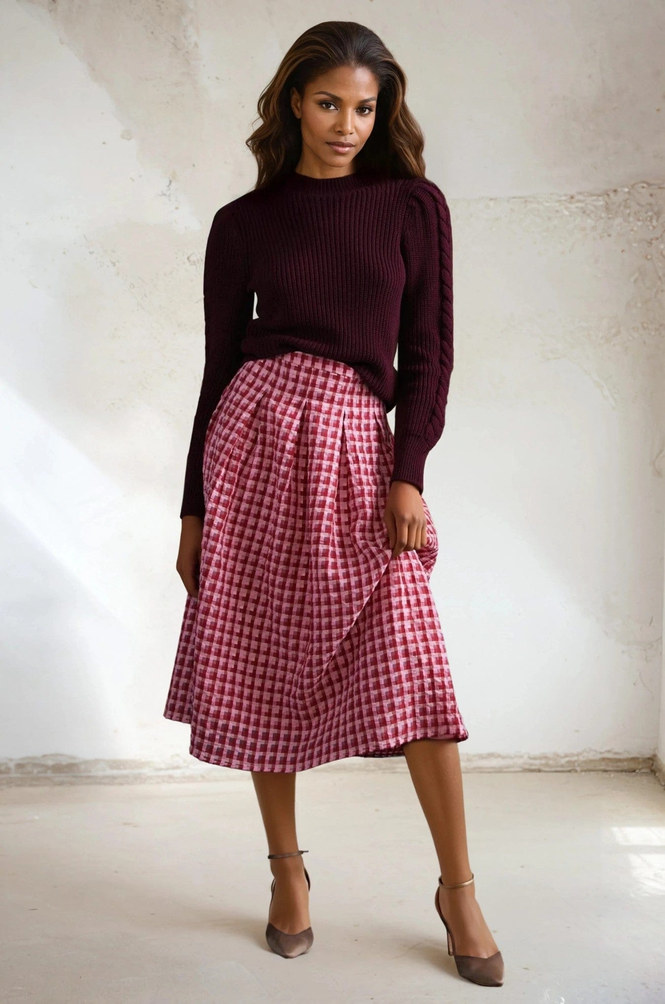 Textured Plaid Midi Skirt – Eva Franco