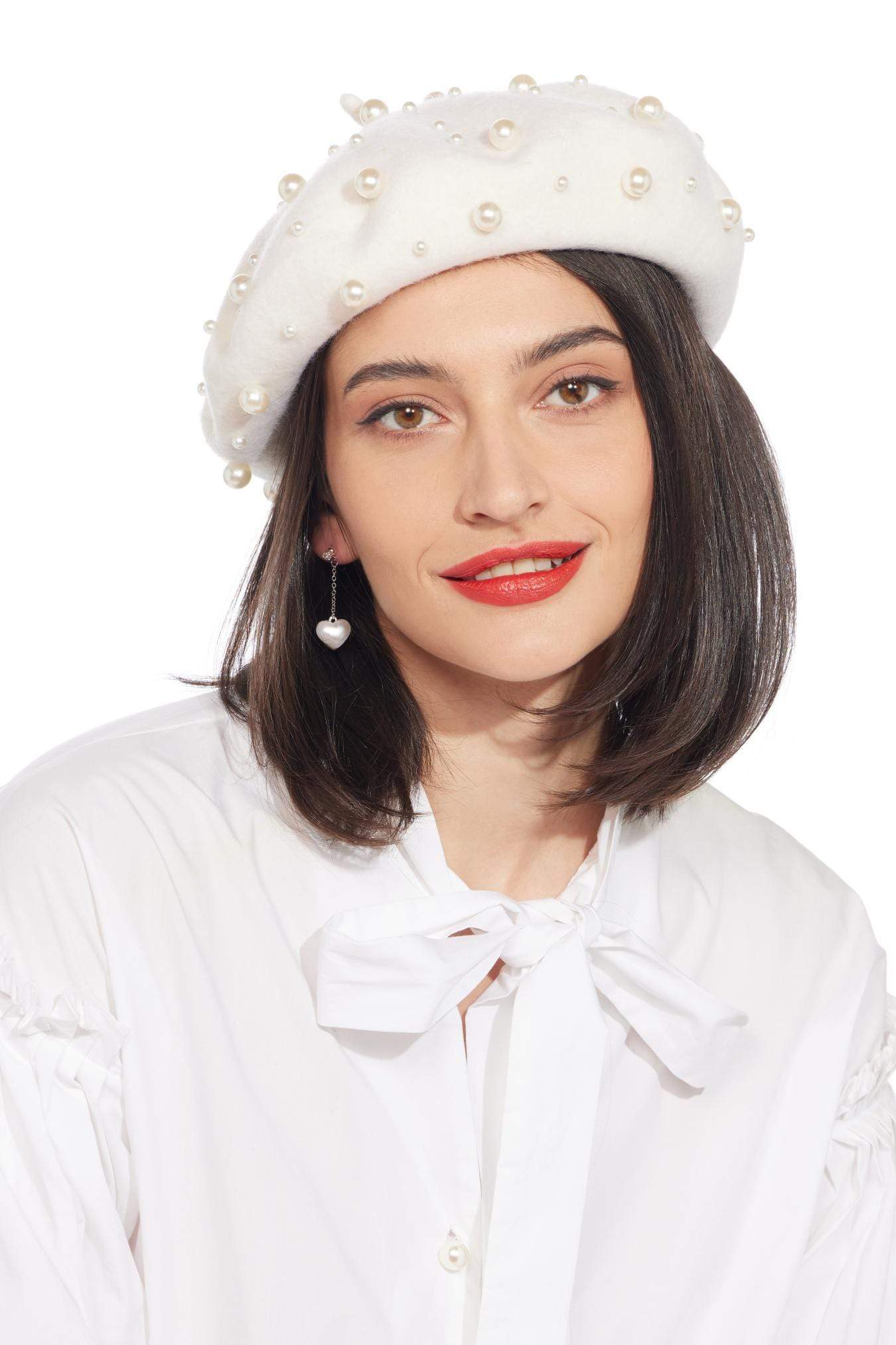 Pearl Embellished Beret Hat – Eva Franco display picture 1