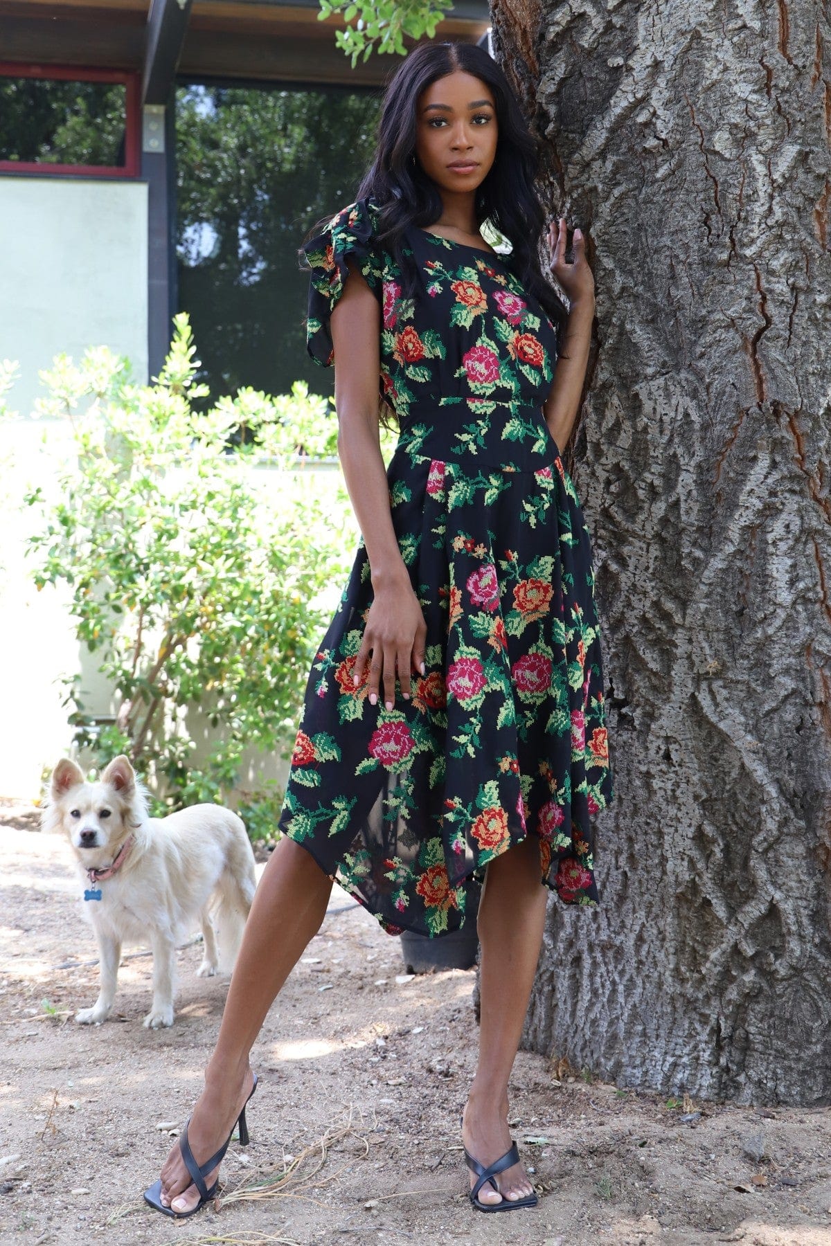 Sleeveless Midi Fit and Flare Amara Dress - Cross Stitch Rose Eva Franco Sleeveless Midi Fit and Flare Amara Dress - Cross Stitch Rose Eva Franco