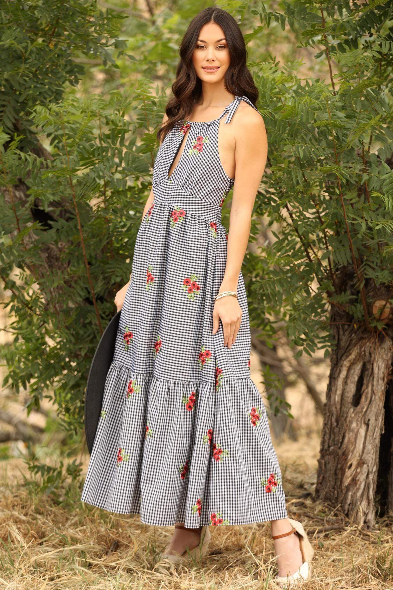 Lamar Maxi Dress- Picnic Plaid Floral – Eva Franco