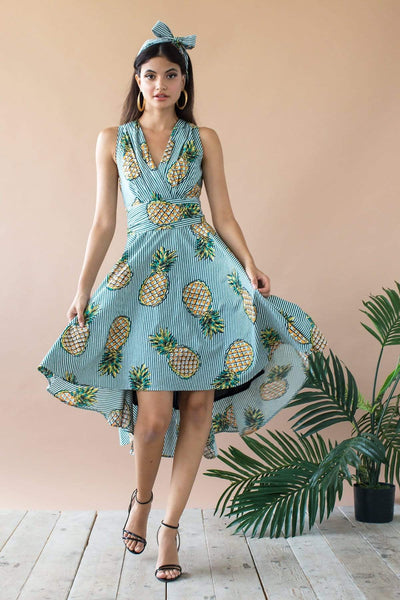 Lucia V-Neck Circle Skirt Dress - Pineapple Eva Franco Lucia V-Neck Circle Skirt Dress - Pineapple Eva Franco