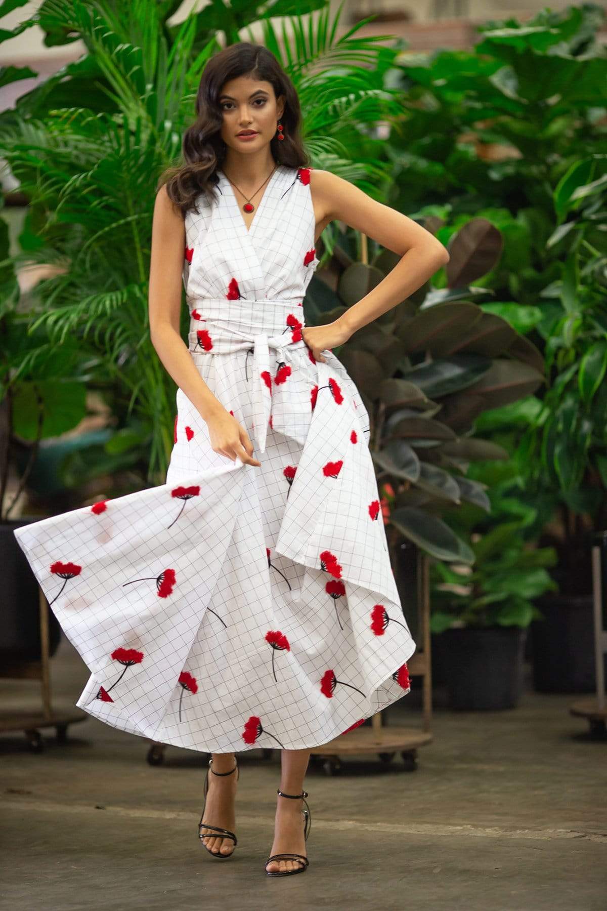 Masha Halter Neck Circle Skirt Dress - Scarlet Tile Eva Franco Masha Halter Neck Circle Skirt Dress - Scarlet Tile Eva Franco
