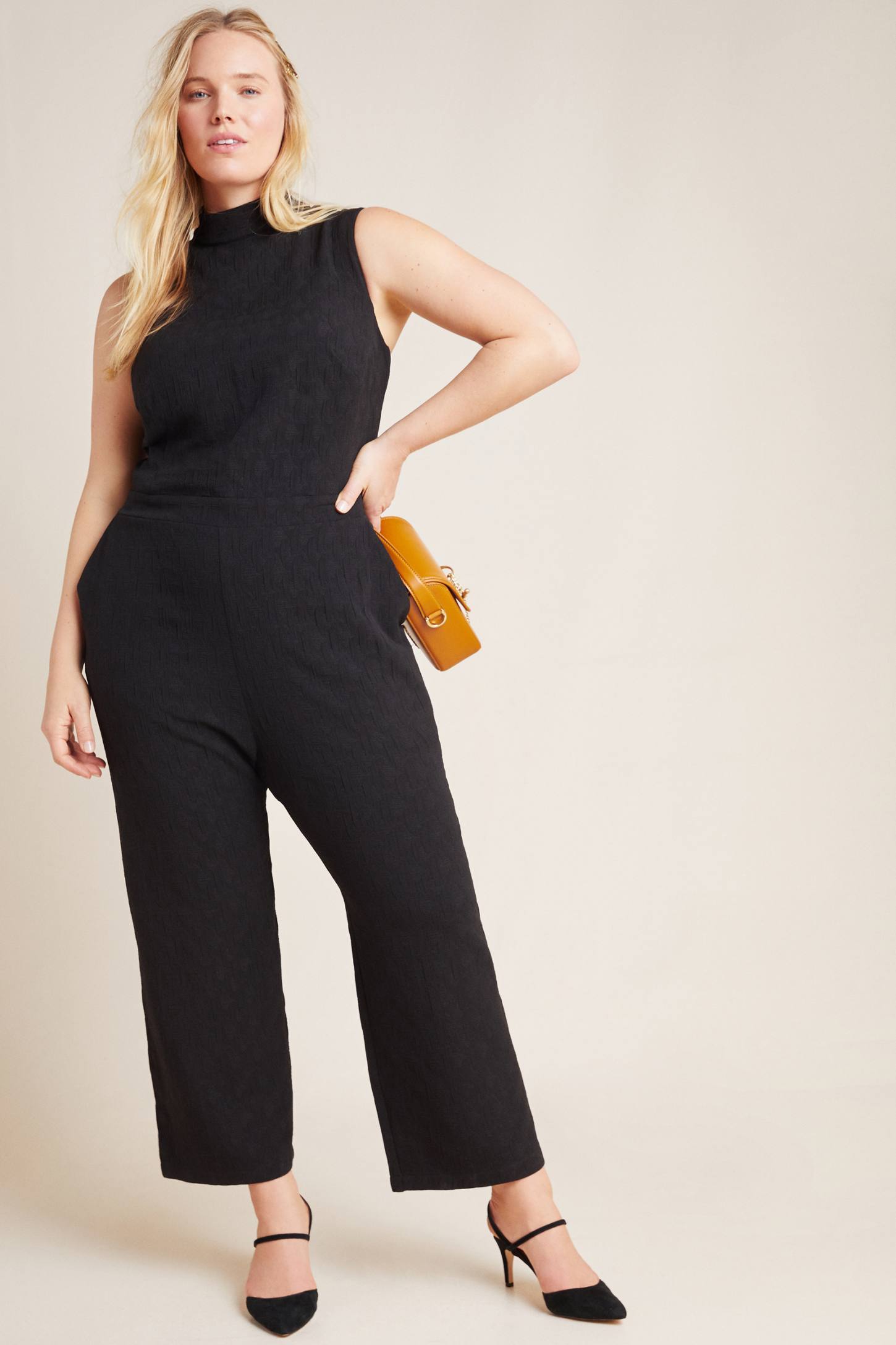 Charley Mock Neck Black Jumpsuit Petites and Plus Sizes