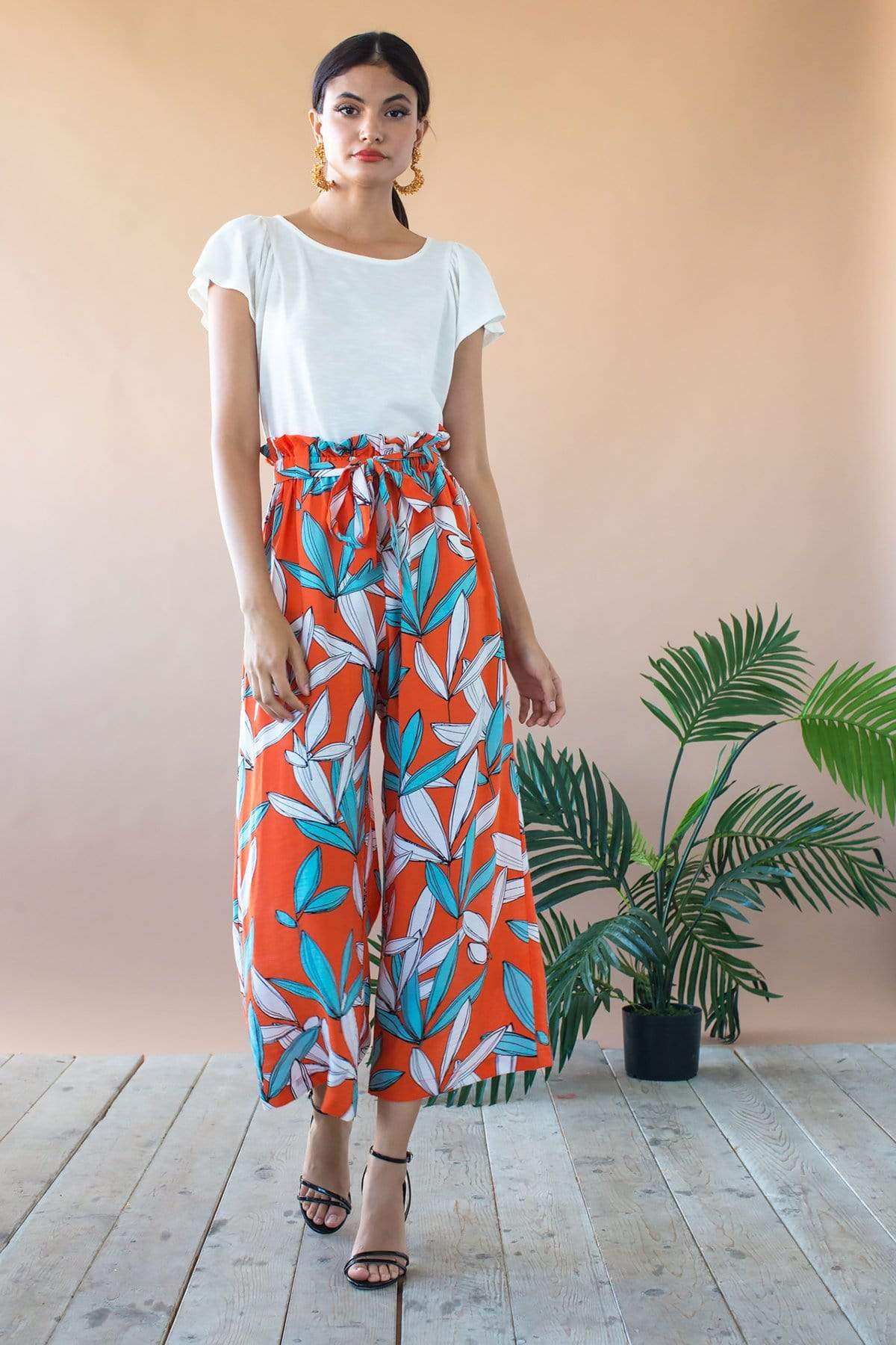 Paperbag waist wide leg crop pants best sale