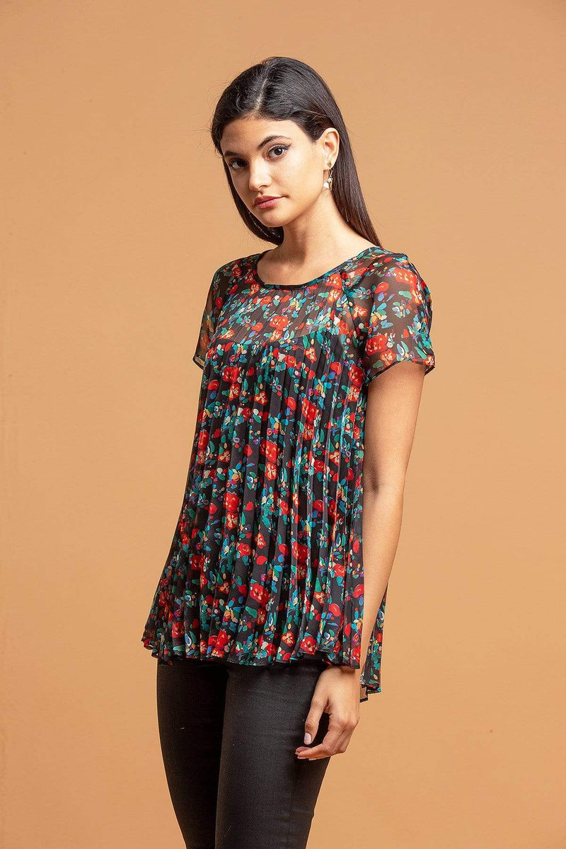 Pleated Top in Multi Floral – Eva Franco